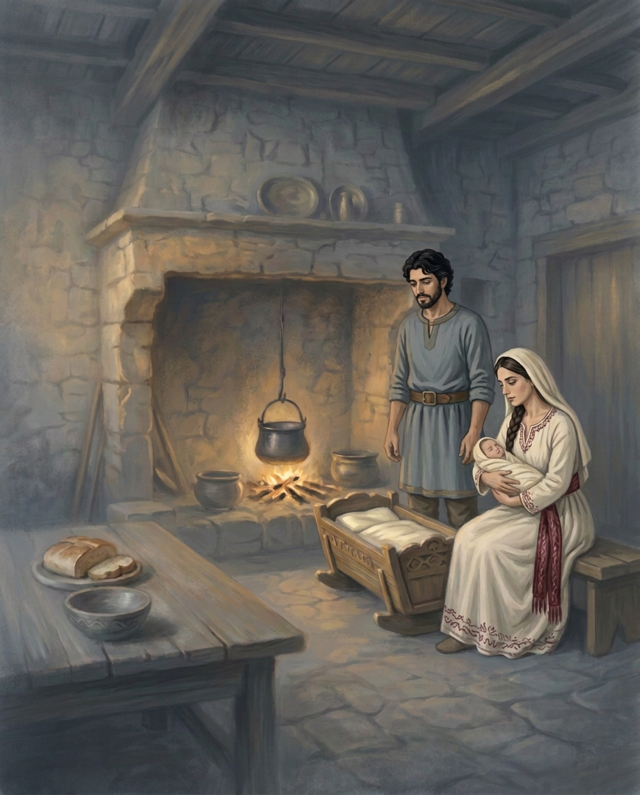 The youngest wife beside her baby, unaware of the promise her husband has kept